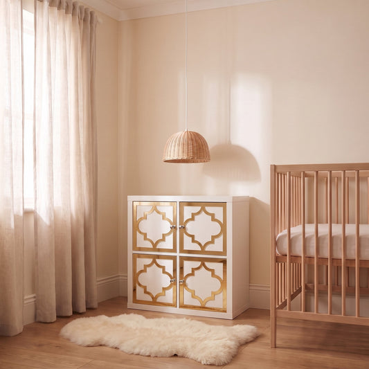 kallax arabesque gold mirror overlay nursery with door knobs