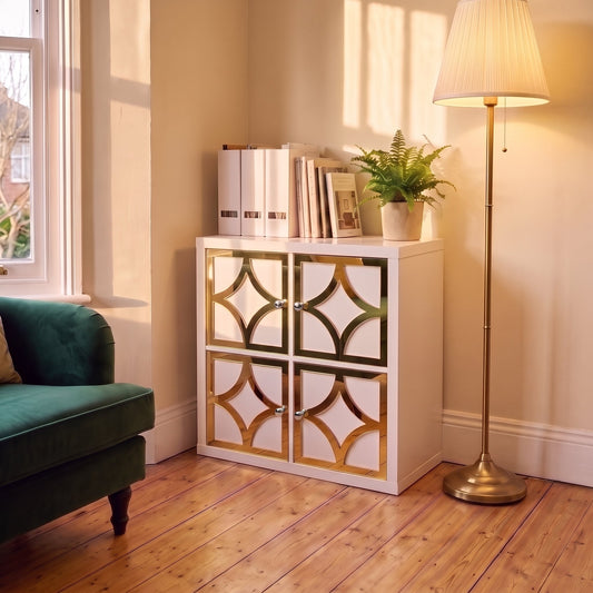 kallax diamond gold mirror overlay lounge with door knobs