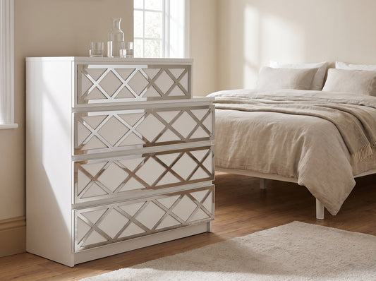 IKEA Malm Crossover overlay in silver mirror shown in a guest bedroom — The Upscale Collection