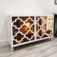 IKEA Besta cabinet with white on mirror arabesque acrylic overlay panels in a home study