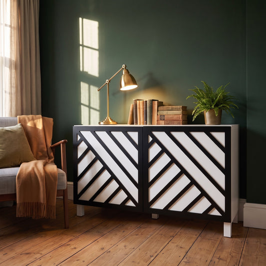 IKEA Besta Two Ways overlay in black shown in a reading snug — The Upscale Collection