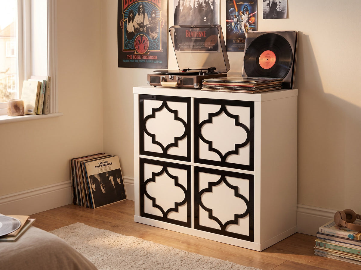 IKEA Kallax Arabesque overlay in black in a teenage bedroom — The Upscale Collection