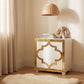 Gold mirror Arabesque acrylic overlay on an IKEA Kallax cube in a warm nursery