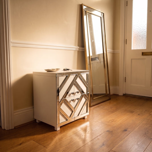 kallax criss cross mirror overlay hallway with door knobs