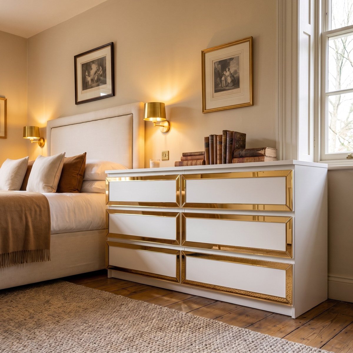 Framed acrylic overlay design shown on IKEA furniture in a styled room