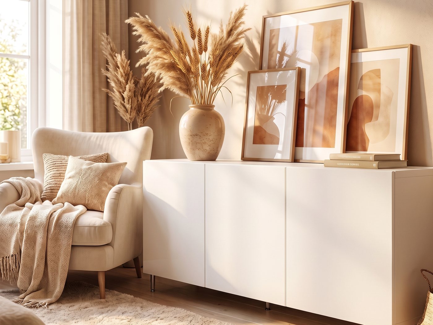 Plain white IKEA sideboard before overlay panels